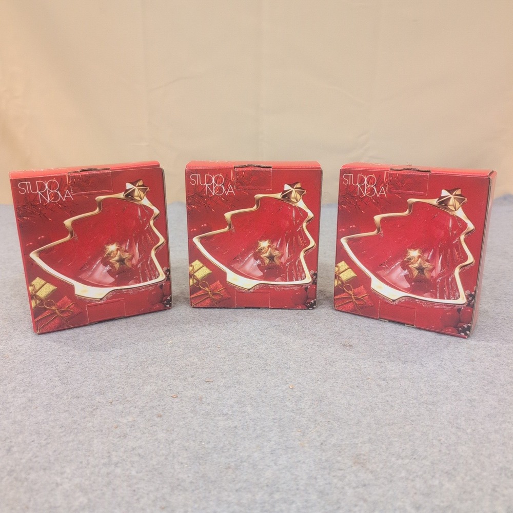 Studio Nova Yuletide Spirit Gold Sweet Dish Christmas Tree Glass Bowl Set of 3